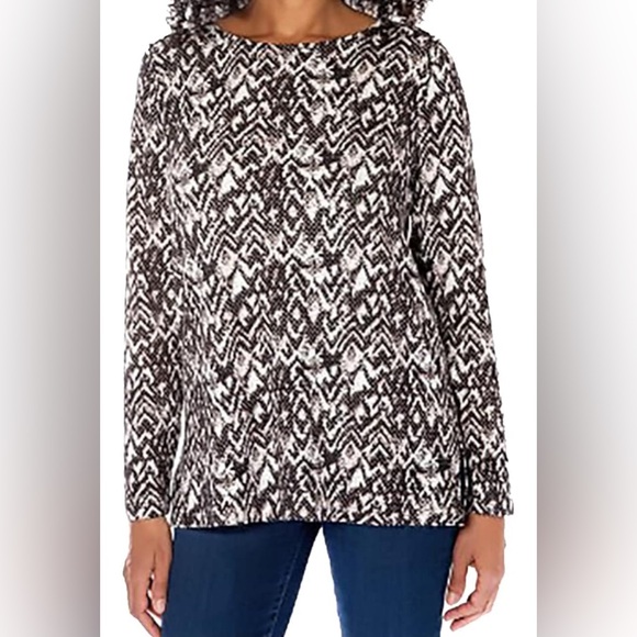 Mario Serrano Animal Print Long Sleeve Blouse Black and Ivory - Size Large - Picture 7 of 7